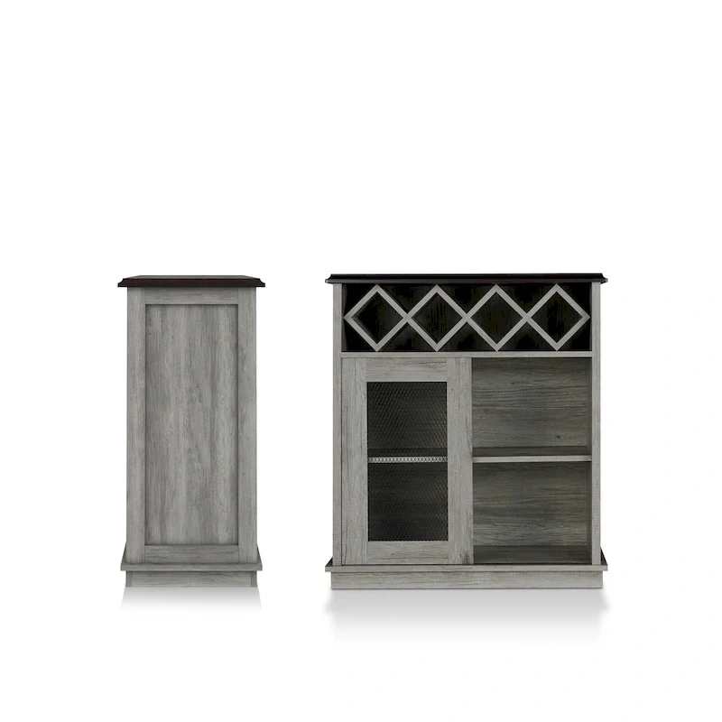 DH BASIC Farmhouse Four Shelf and Four Bottle Lattice-like Wine Buffet by Denhour