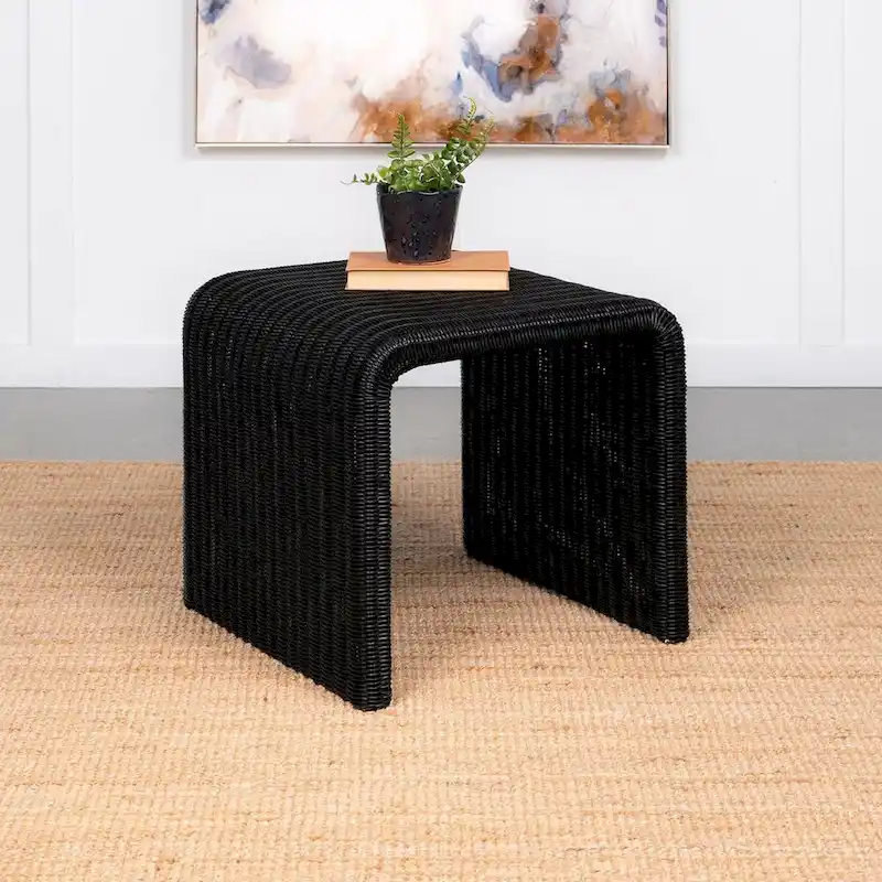 Woods Black Woven Rattan Square End Table
