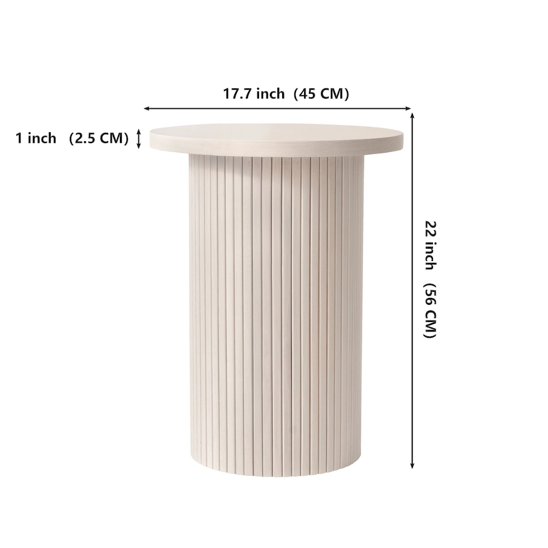 Round Wood End Table Fluted Pedestal Side Table
