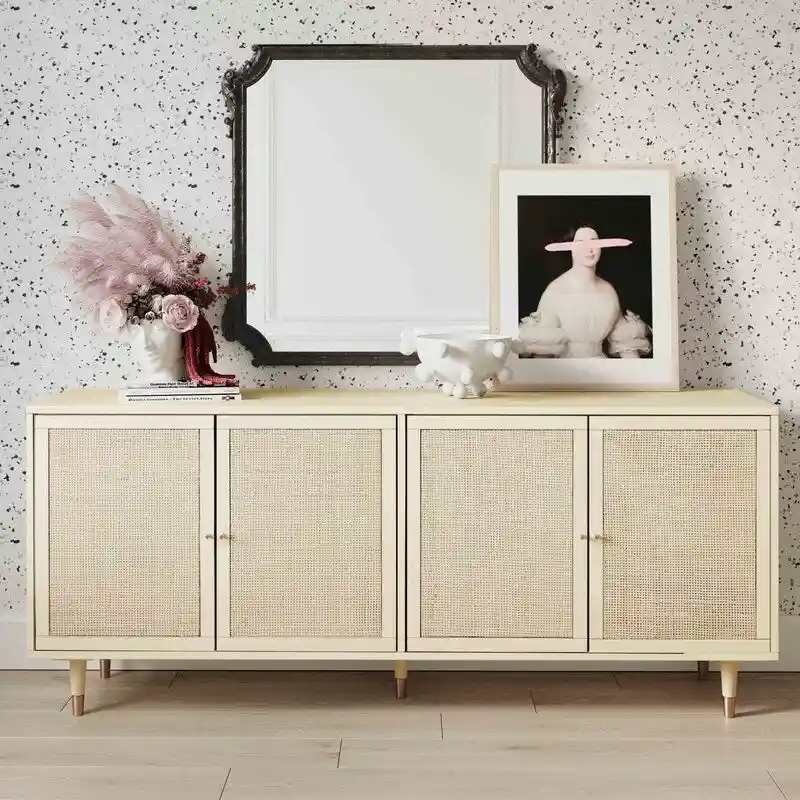 Rattan Sideboard Cabinet with Brass Details - 72
