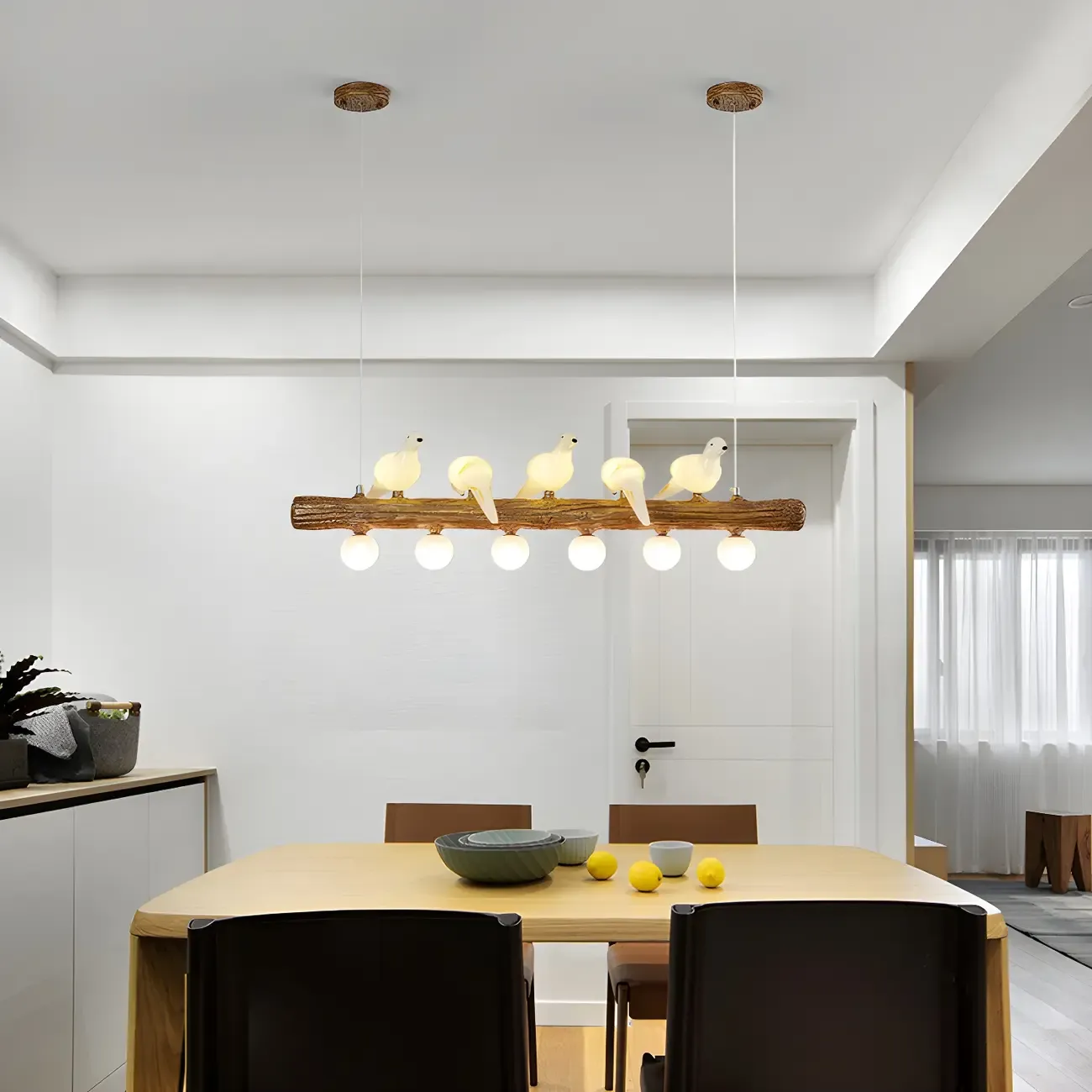 Rustic Wood LED Bird Island Chandelier