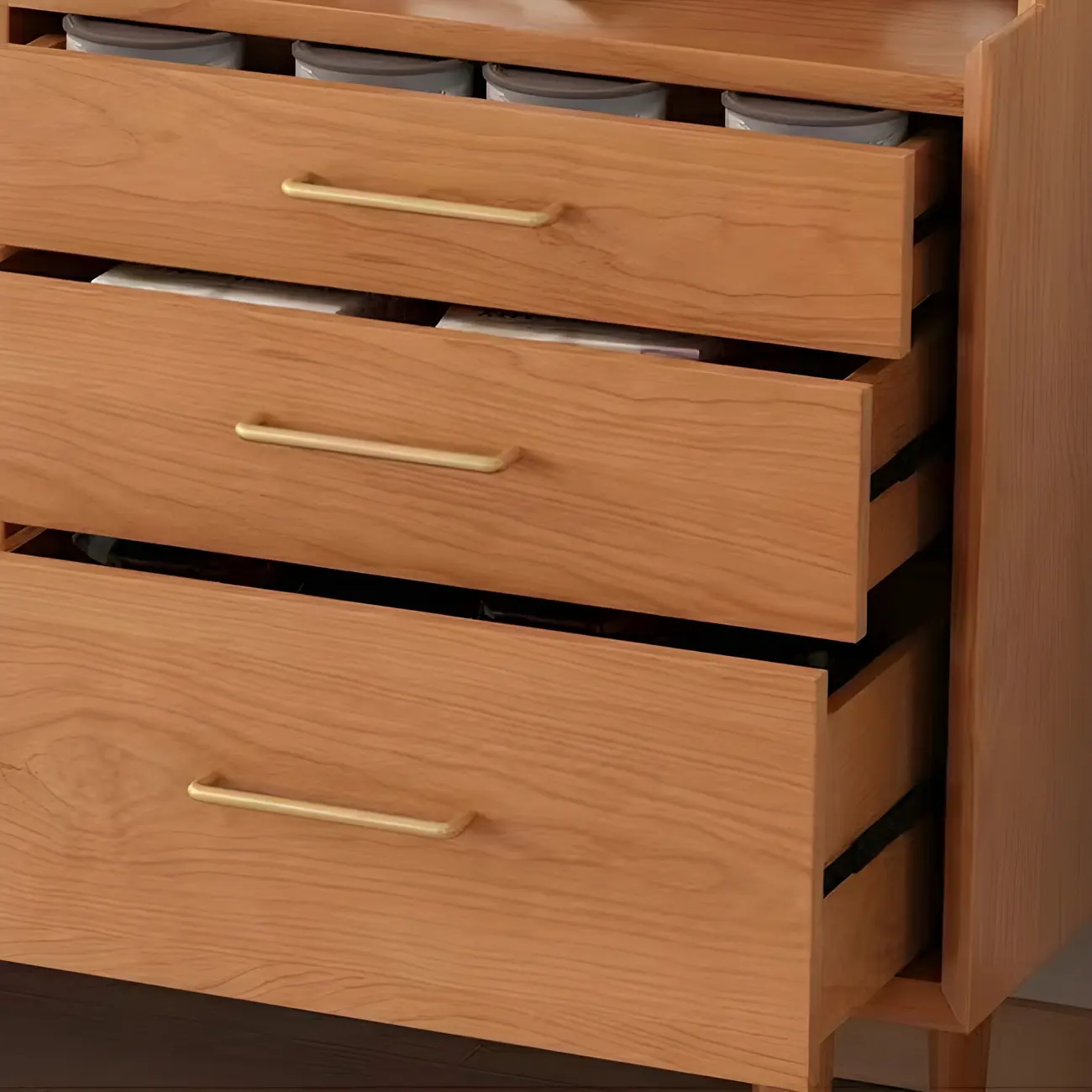 Scandinavian Natural Wood Sideboard with Shelf & Drawer