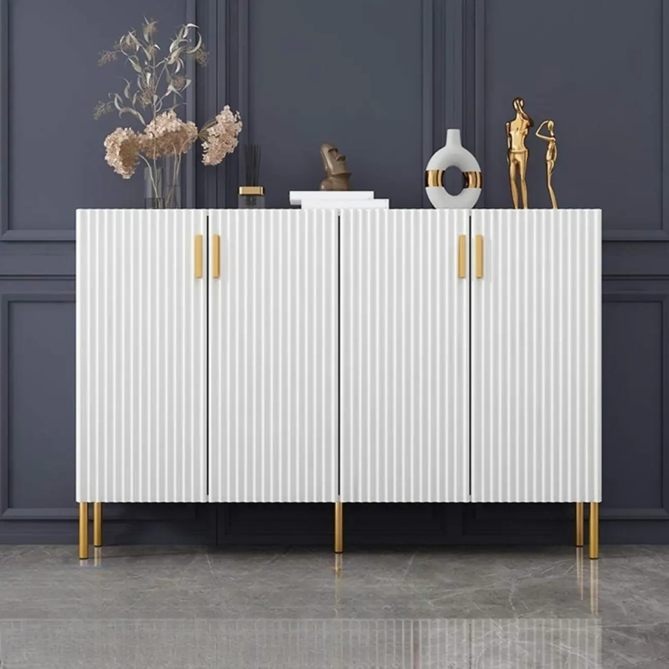 Glam Wooden Sideboard with Shelves and Cabinets