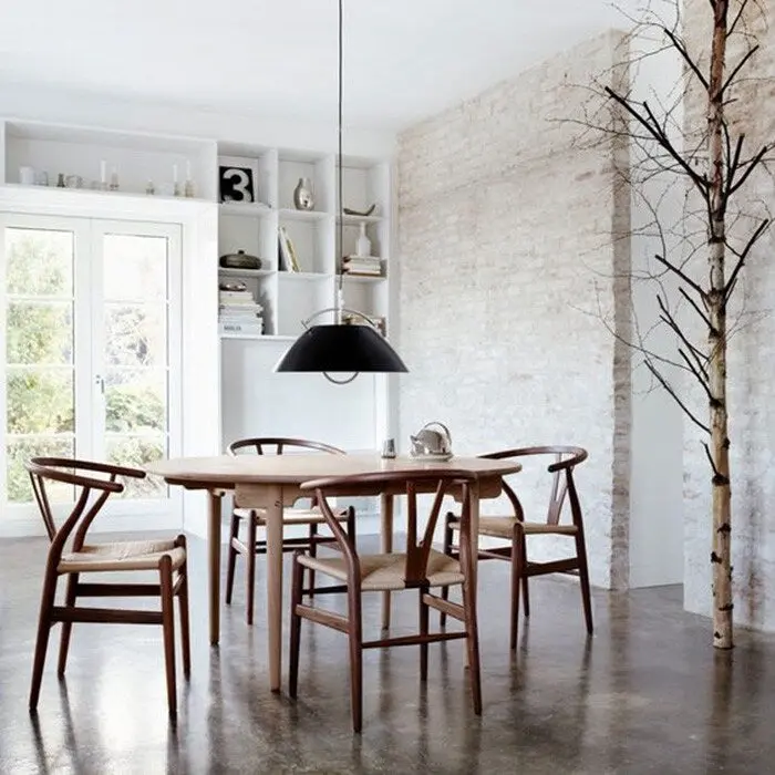 Set of 2 Wood Dining Chairs with Woven Rope Seat
