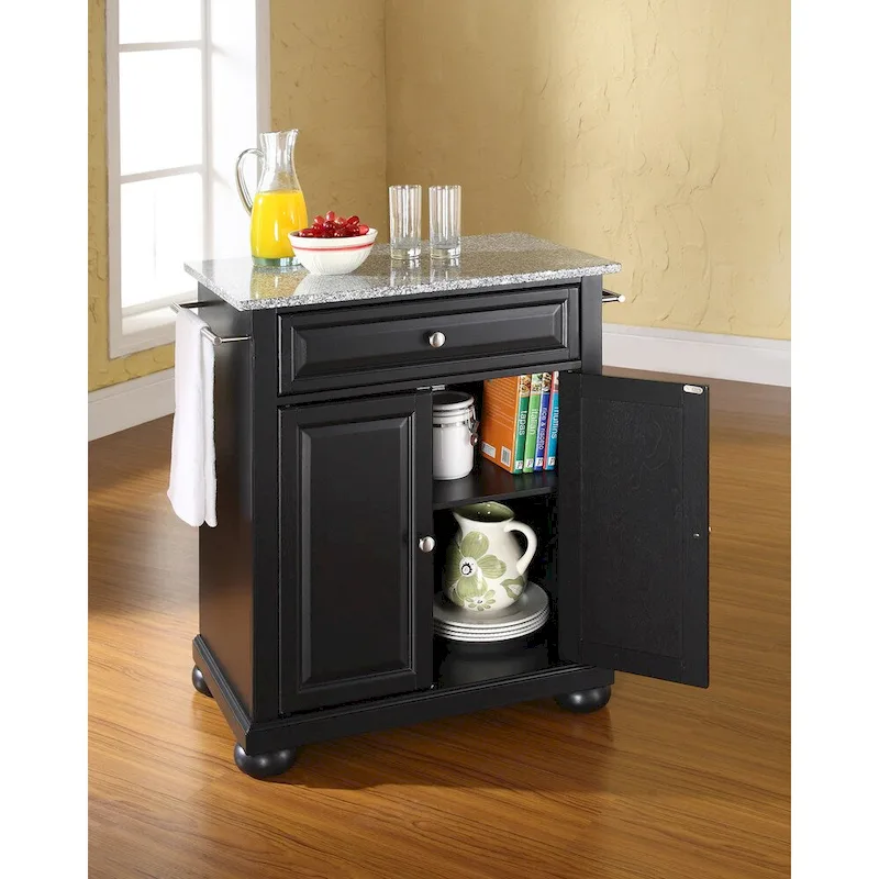 Crosley Alexandria Solid Granite Top Portable Kitchen Island in Black Finish - 18d x 31w x 33.5h