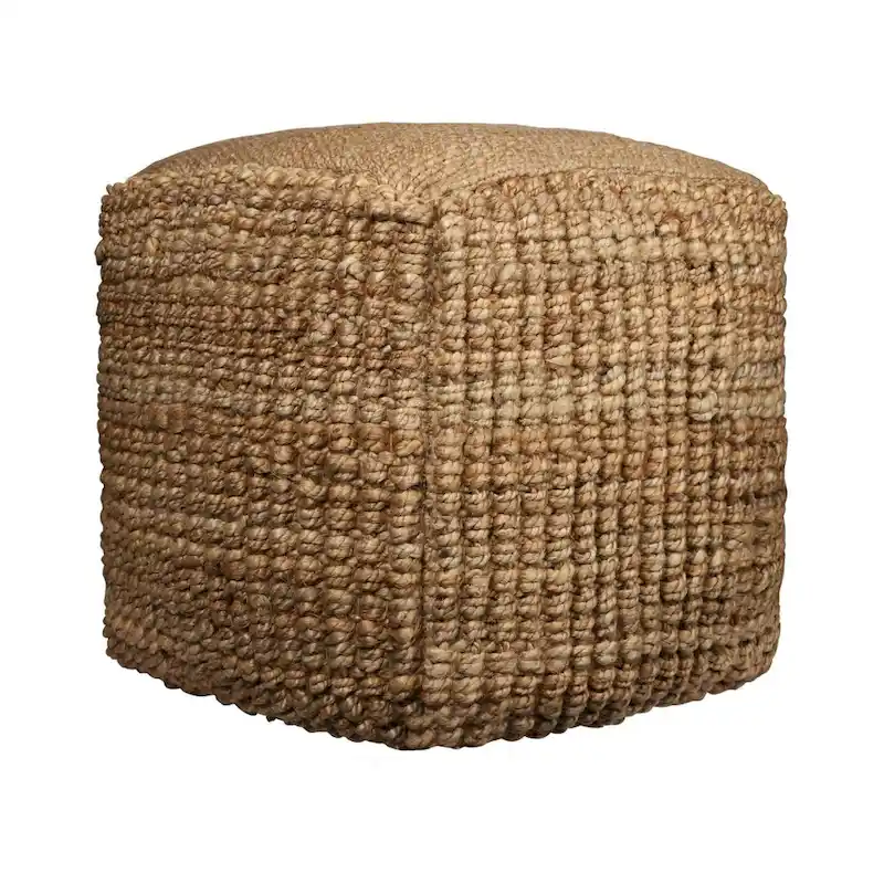 HomeRoots 18 Natural Jute Blend Cube Pouf Ottoman