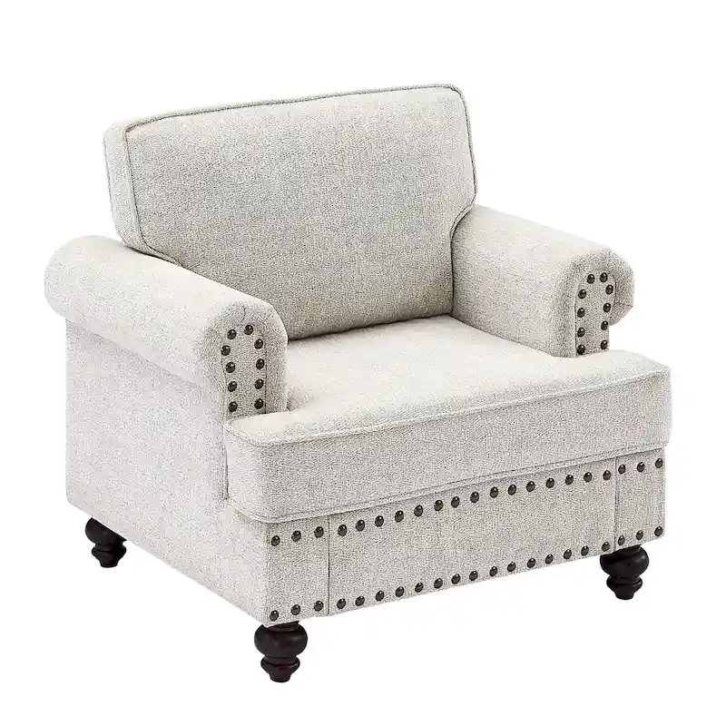 37.2 Chenille Upholstered Accent Chair with Nailheads
