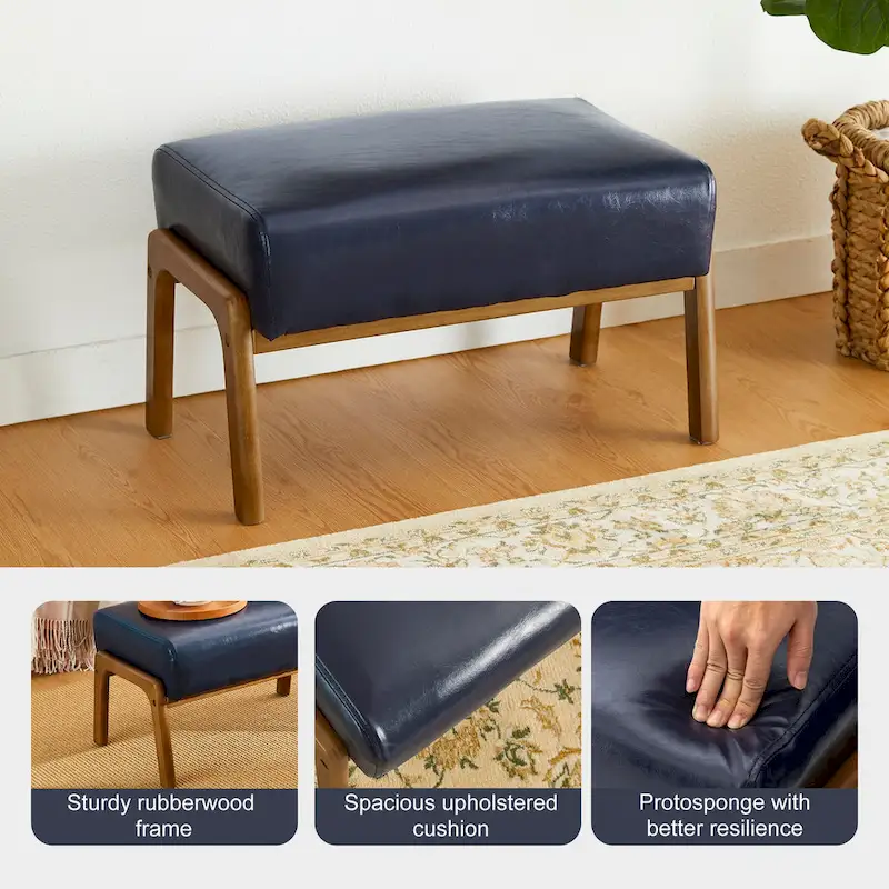 Glitzhome 30.75H Mid-Century PU Leather Armchair with Ottoman Set