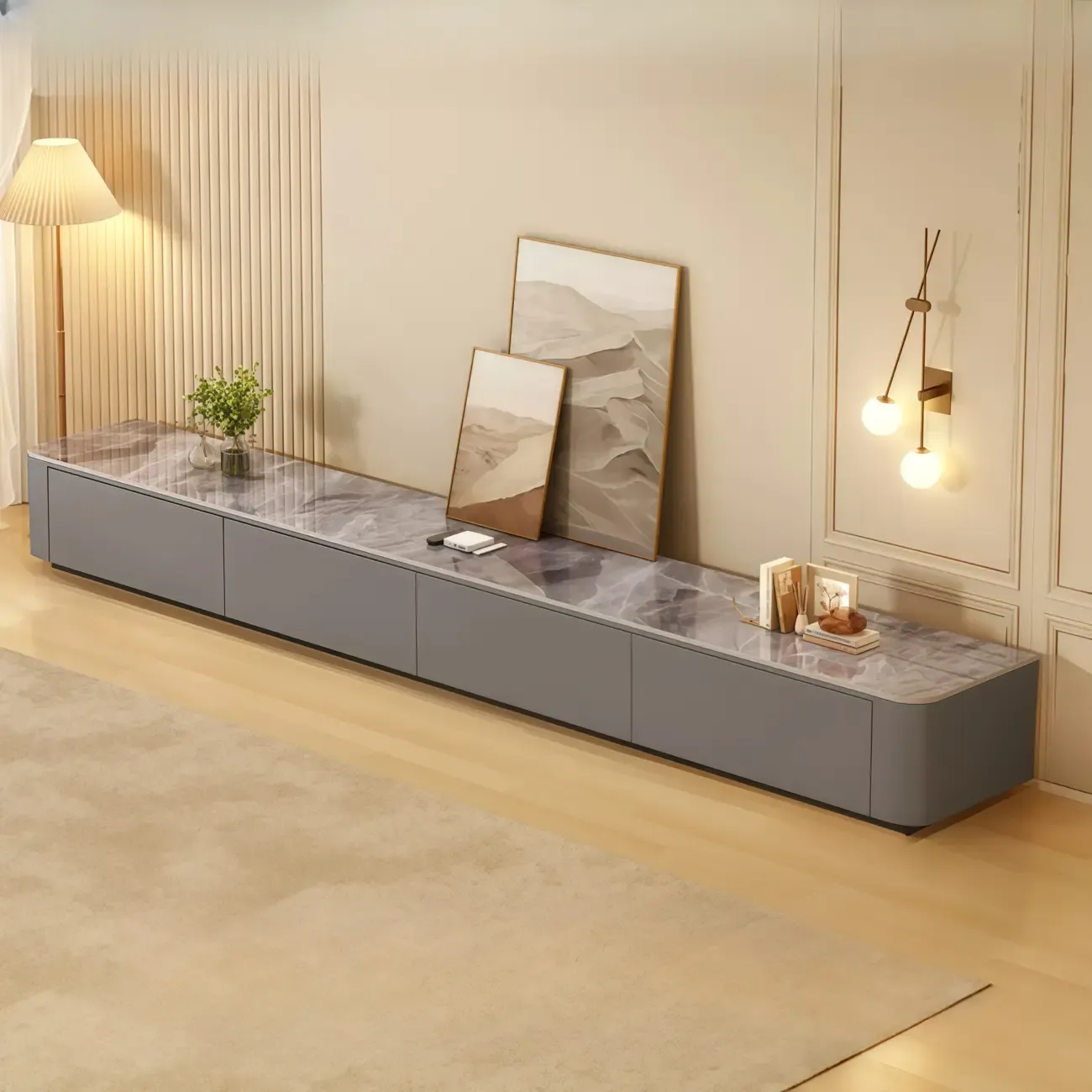 63 Sintered Stone Top Long TV Stand with Cable Management