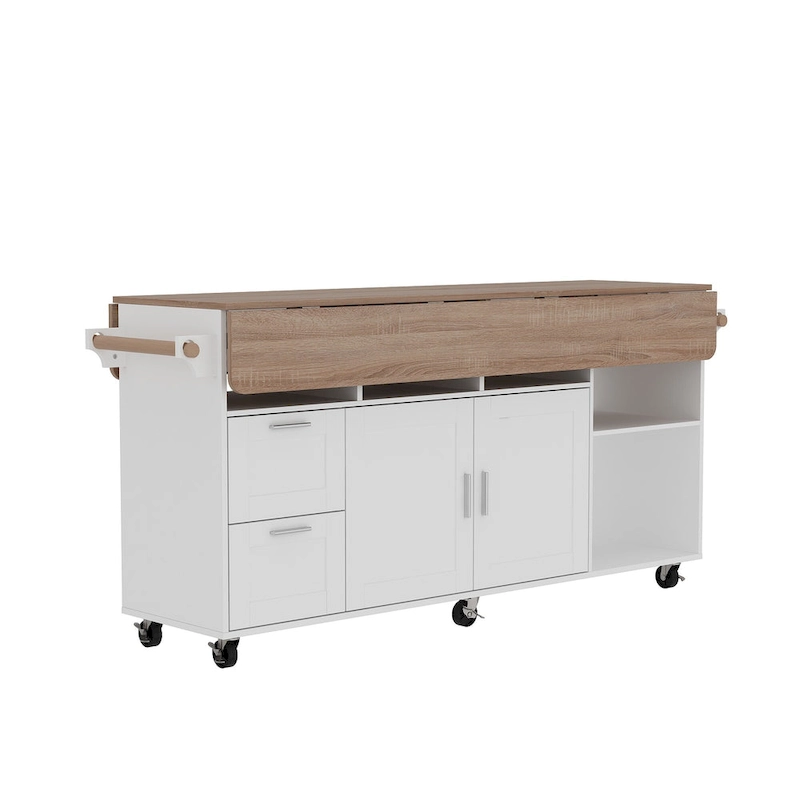 Rolling Kitchen Island Cart with Flip-Top Table, 2 Drawers, 2 Cabinets, and Towel Rack Buffet Sidboard