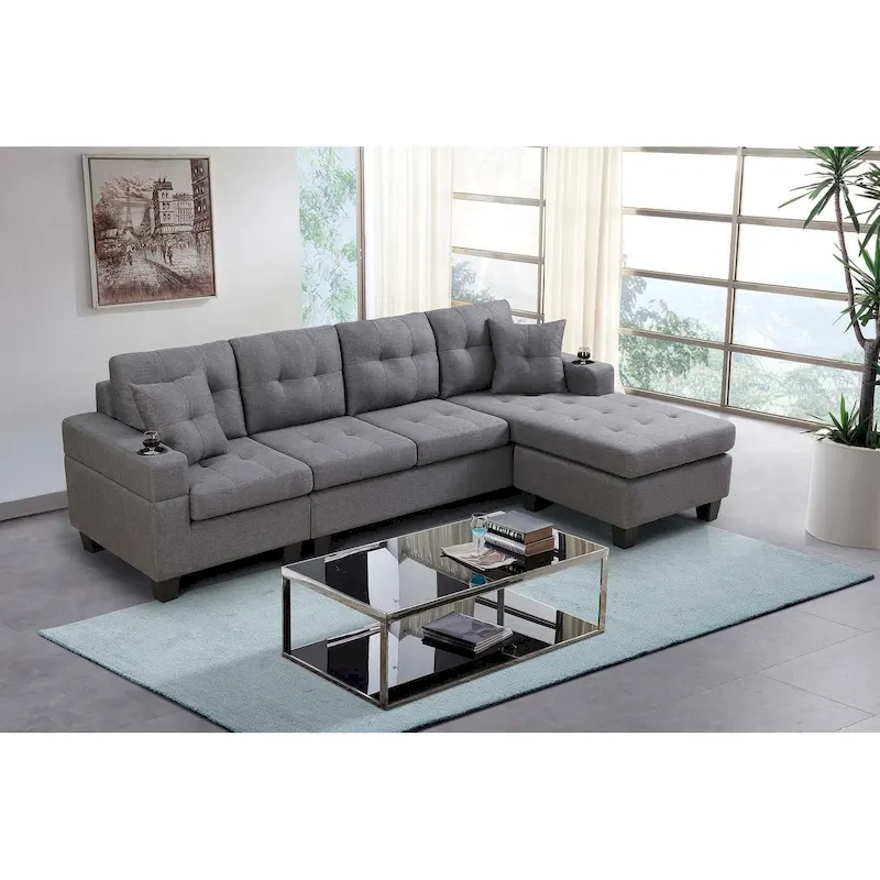 Living room sofa with convertible chaise longue