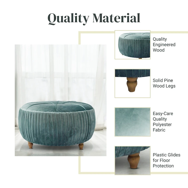 Helena Velvet Round Ottoman
