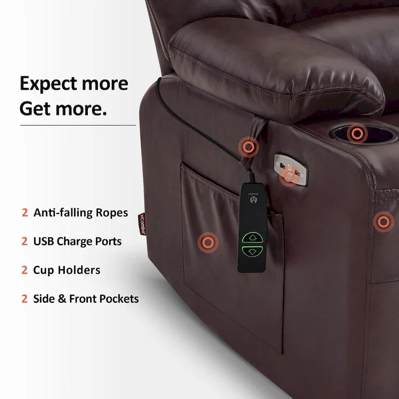 MCombo Power Lift Recliner Chair Sofa with Massage and Heat, Faux Leather R7096 (Medium-Wide)