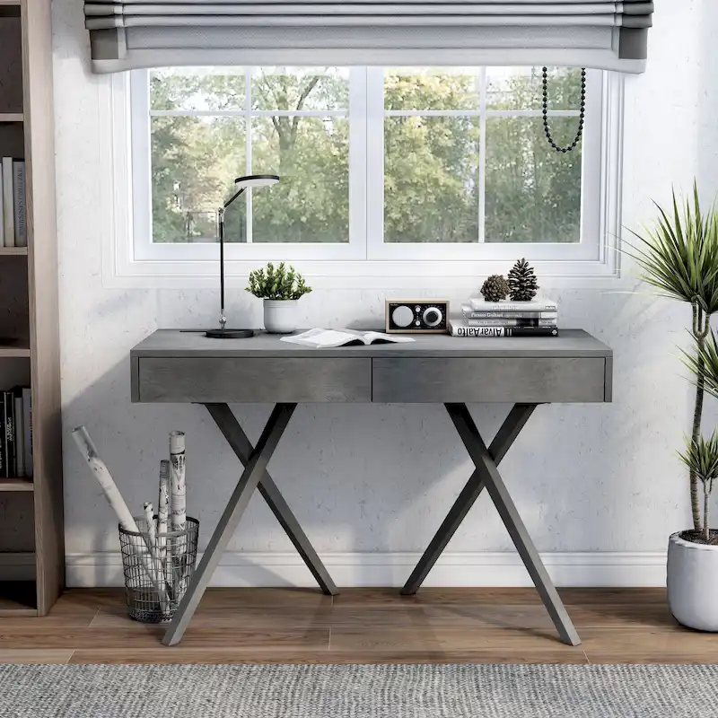 Foli Transitional 47-inch Wood 2-Drawer Desk with USBs and Power Outlets by Furniture of America