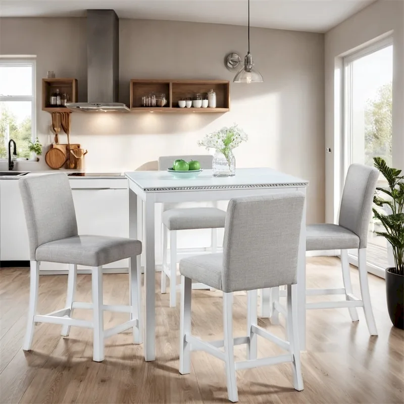 5-piece Wood Dining Counter Height Table and Chair Set
