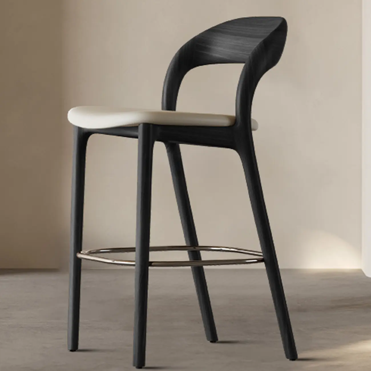 Mid-Century Modern Wood Faux Leather Bar Stool