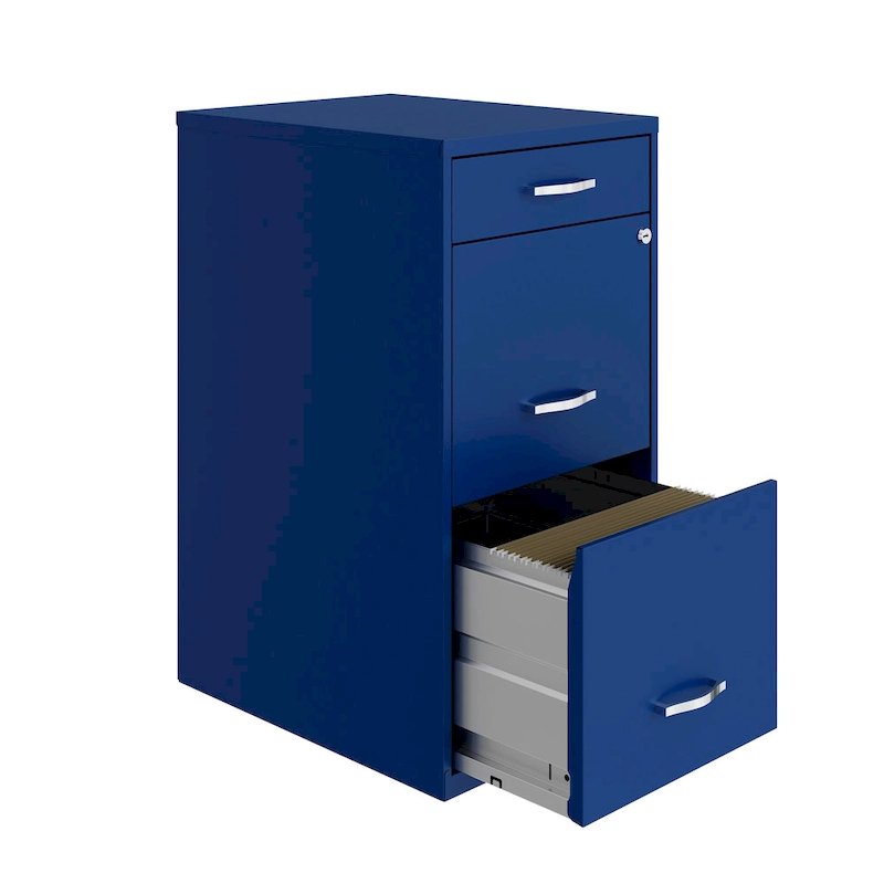 Space Solutions 18 Deep 3 Drawer Metal File Cabinet, Classic Blue