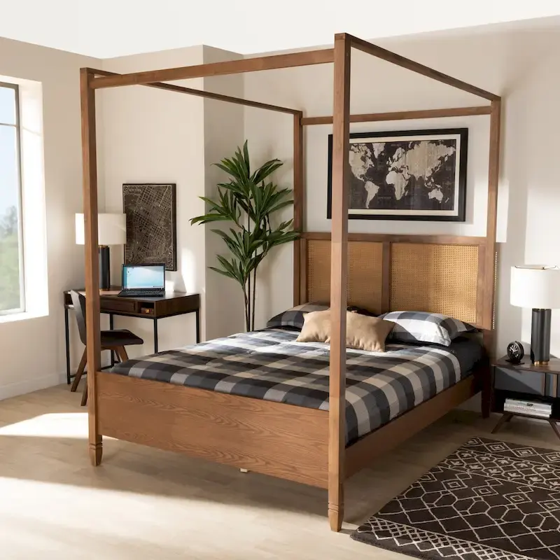 Newport Furnishings Malia Modern Synthetic Rattan Canopy Bed - Queen