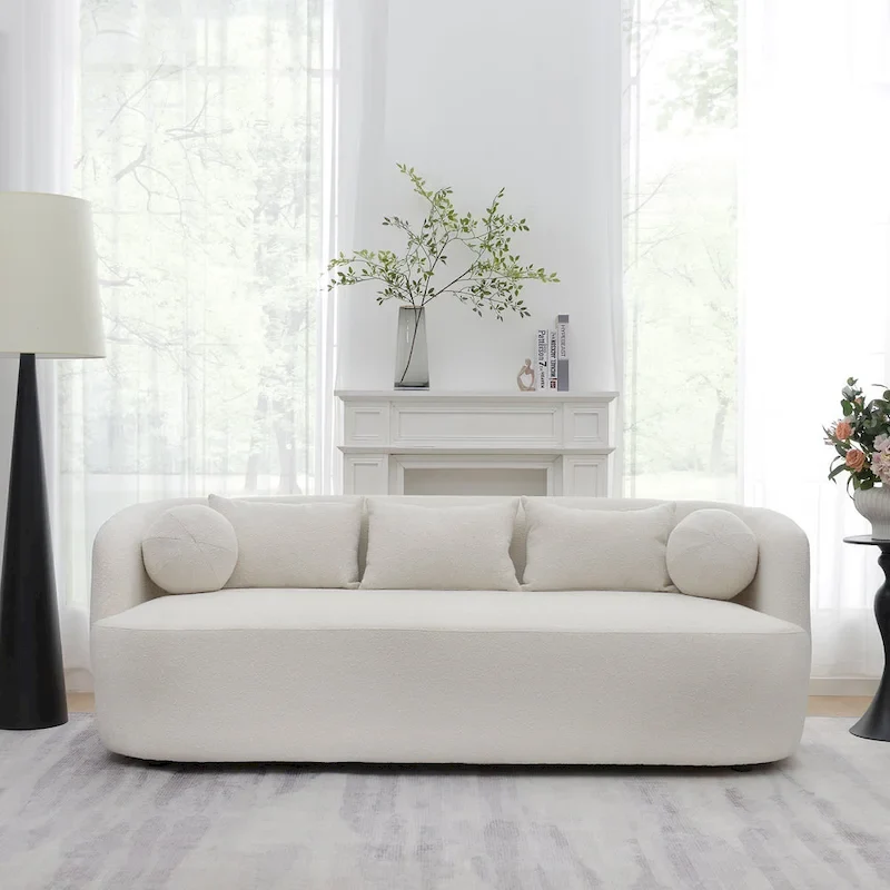 KINWELL Sherpa Boucle Upholstered 3-Seater Sofa Couch, 85 W