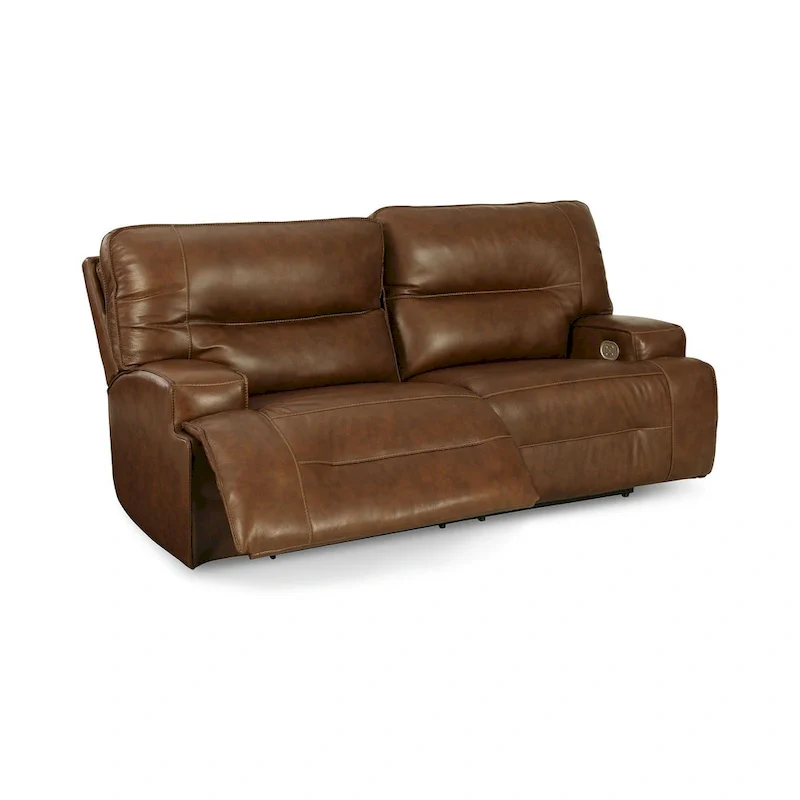 Cesca Power Recliner Sofa, Plush Auburn Brown Real Leather, 84 Inch