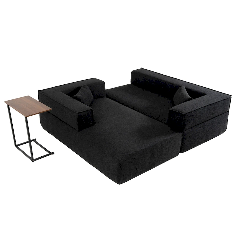 L-Shaped Modular Sectional Sofa with Side Table, Chaise, Wide Seat