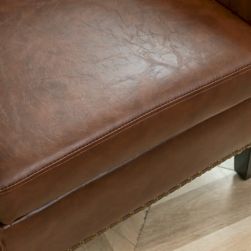 KINWELL PU Leather Tufted Barrel Chair Club Armchair with Nailheads