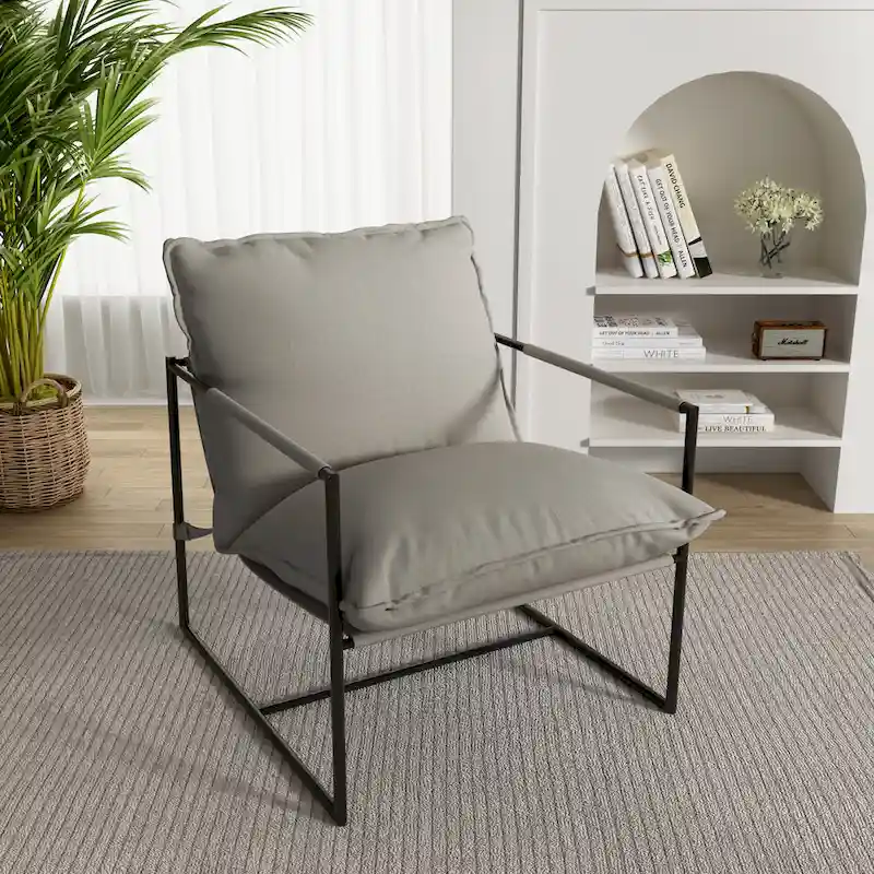 Metal Framed Accent Chair Sling Armchair with Bag Cushion