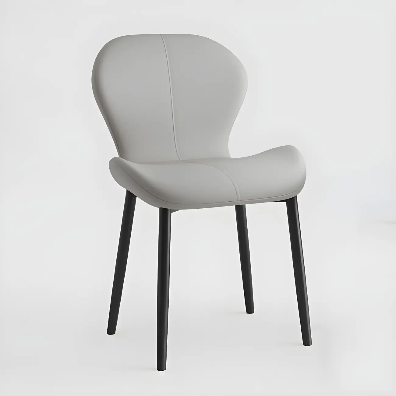 Art Deco Curved Back Leather Dining Chair Solid Back
