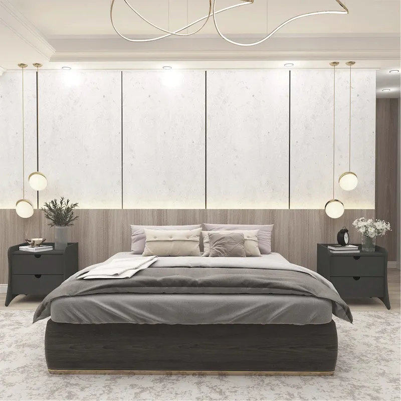 Mid-Century Modern 2-Drawer Nightstand, MDF, Curved Legs, 19.68