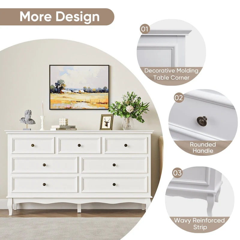 7 - Drawer Dresser with Solid Wood Legs and Painted Finish