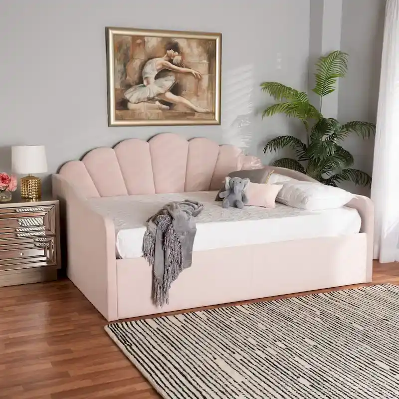 Modern Velvet Upholstered Daybed-Light Pink
