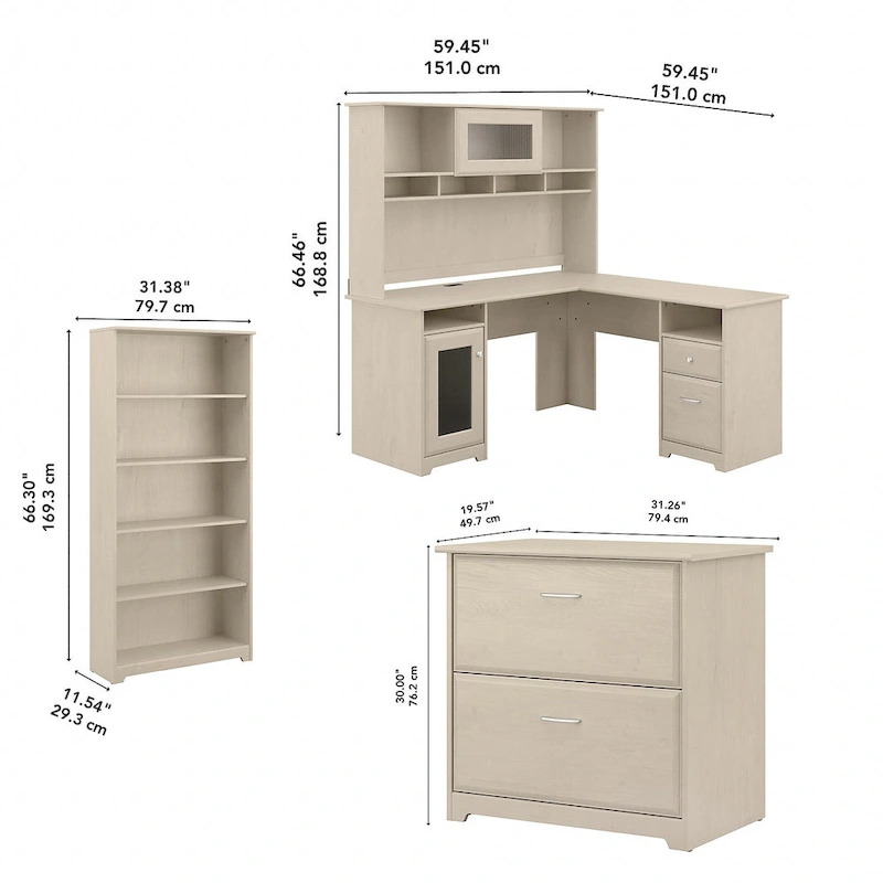Cabot 60W L-Desk with Hutch, Cabinet and Bookcase by Bush Furniture