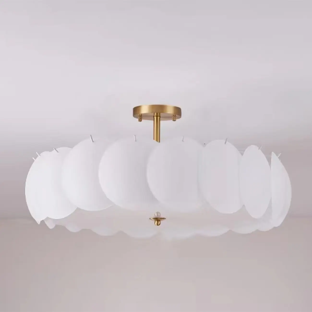 White Circle Glass Gold Semi Flush Mount Ceiling Light