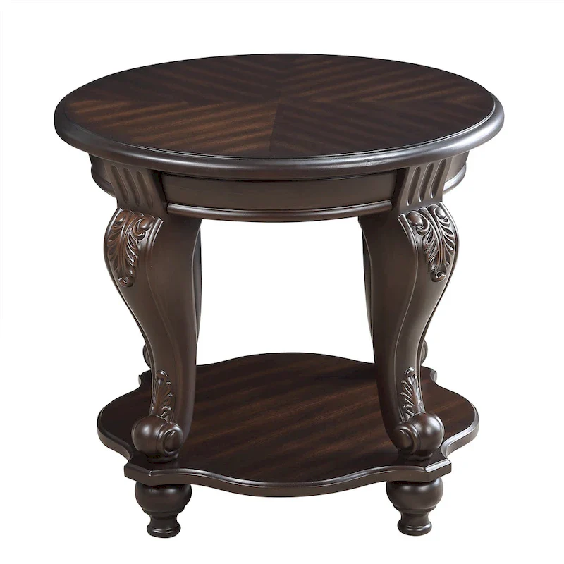 22 Inch Round End Table with Shelf