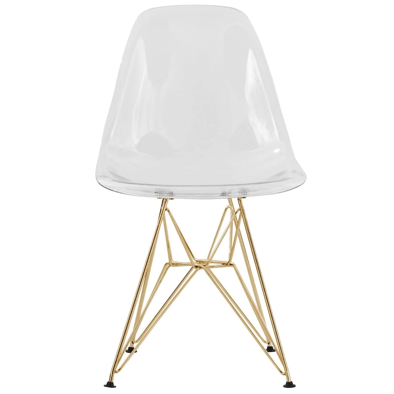 Cresco Plastic Dining Side Chair with Eiffel Base in Gold Set of 2 by LeisureMod