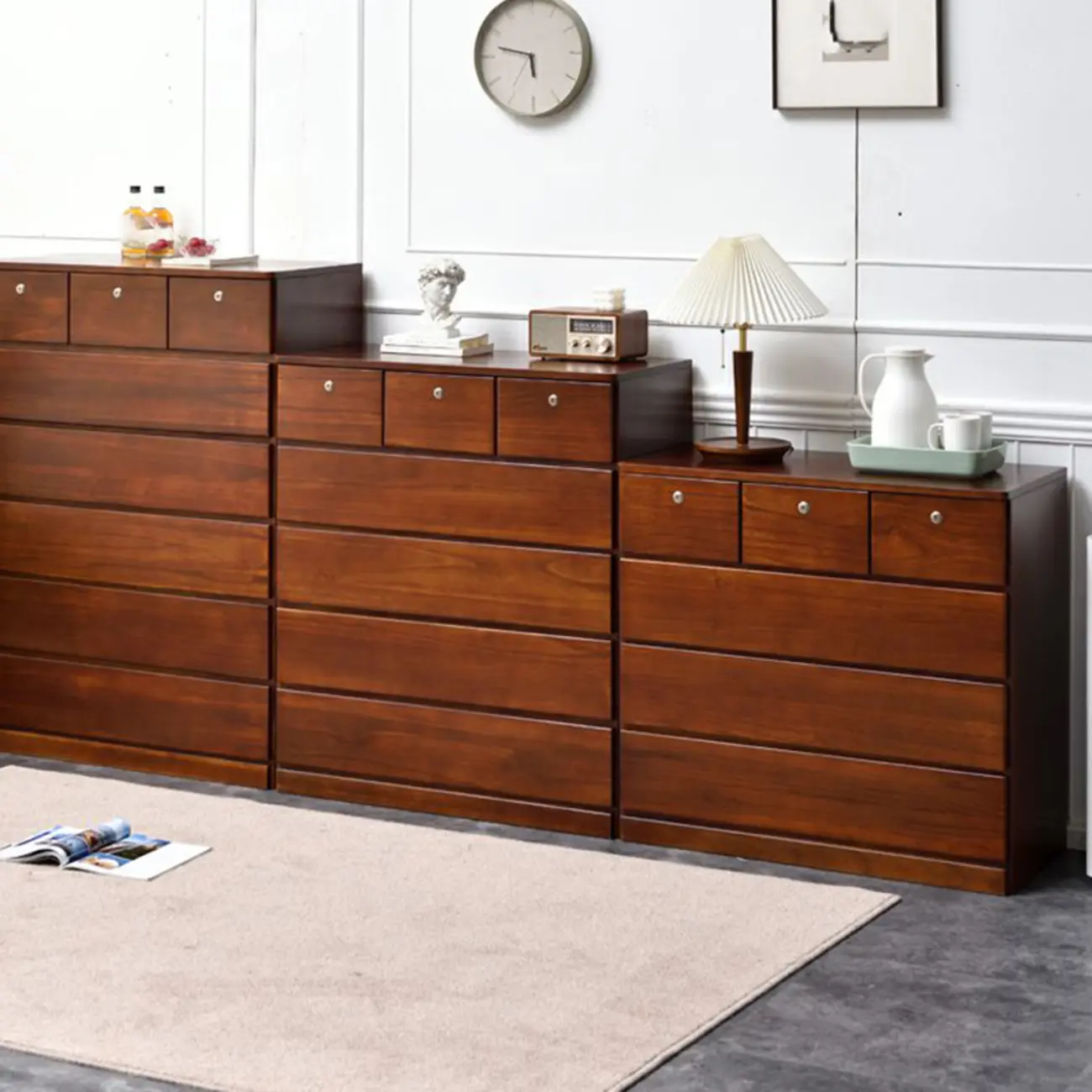 Modern Natural Wooden Double Dresser with 5-Drawers