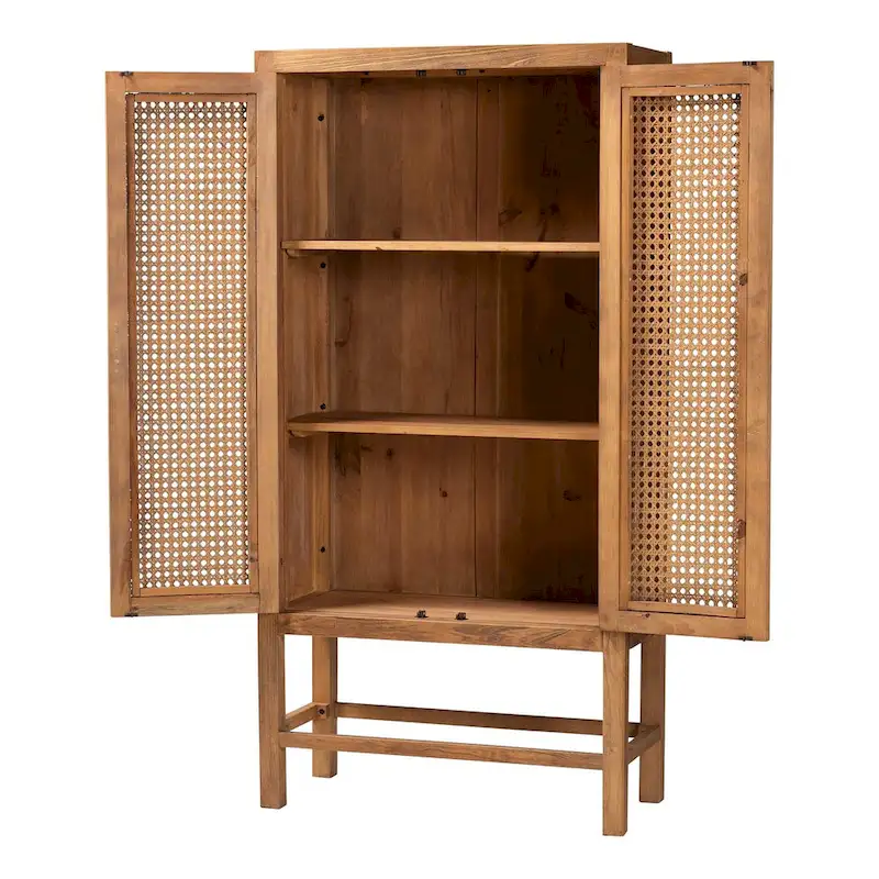 Sibu Bohemian Natural Rattan and Teak Wood Tall Cabinet