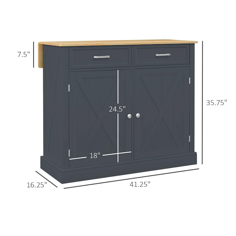 HOMCOM Rolling Kitchen Island with Drop Leaf Wood Breakfast Bar, Farmhouse Kitchen Cart with 2 Drawers, Dark Gray