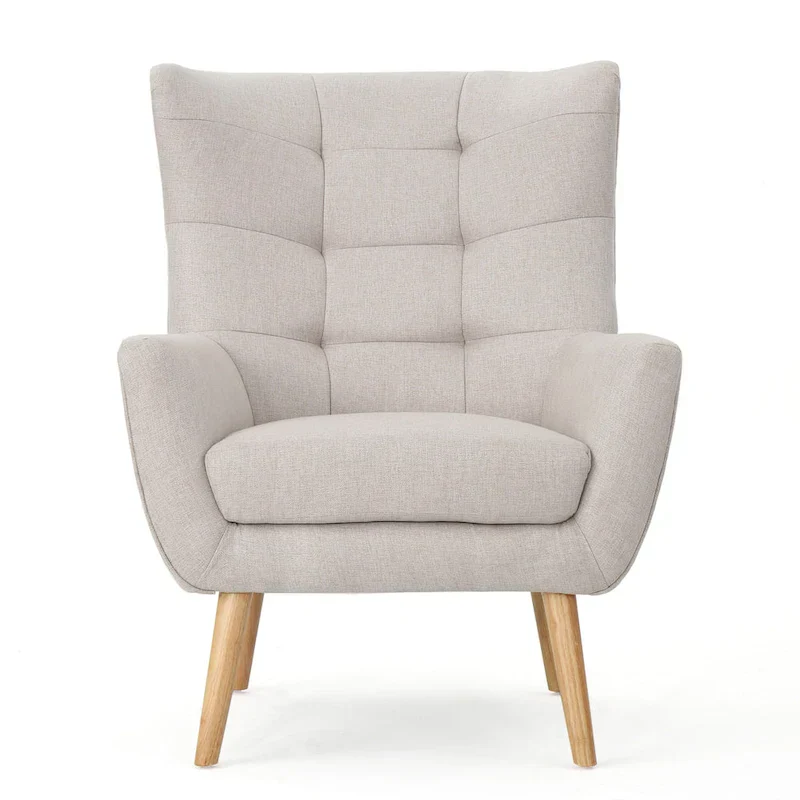 Modern 32.5 High Back Upholstered Button Tufted Wingback Chair with Rubber Wood Legs