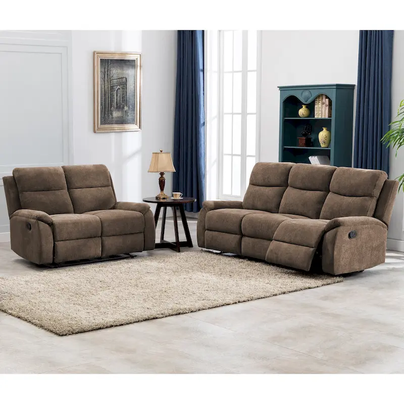 Transitional Faux Leather Reclining Living Room Sofa Set