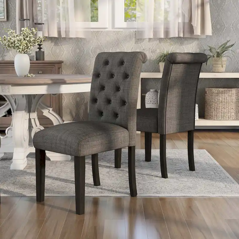 Brec Farmhouse Marble Top 5-Piece Round Dining Table Set with Tufted Chairs by