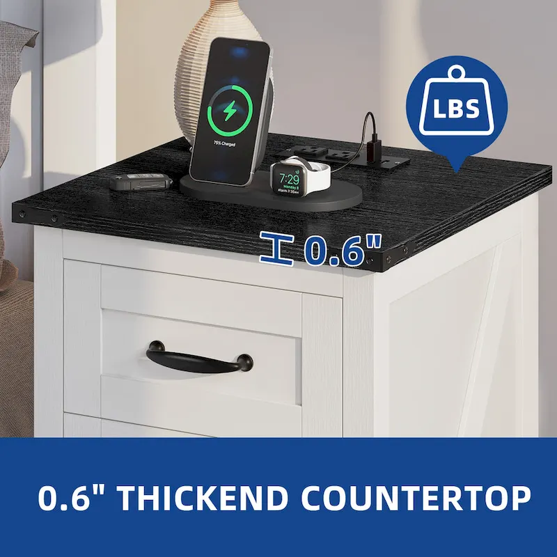 Moasis LED End Table with Shelf and Drawer, Side Table with Charging Station Power Outlet