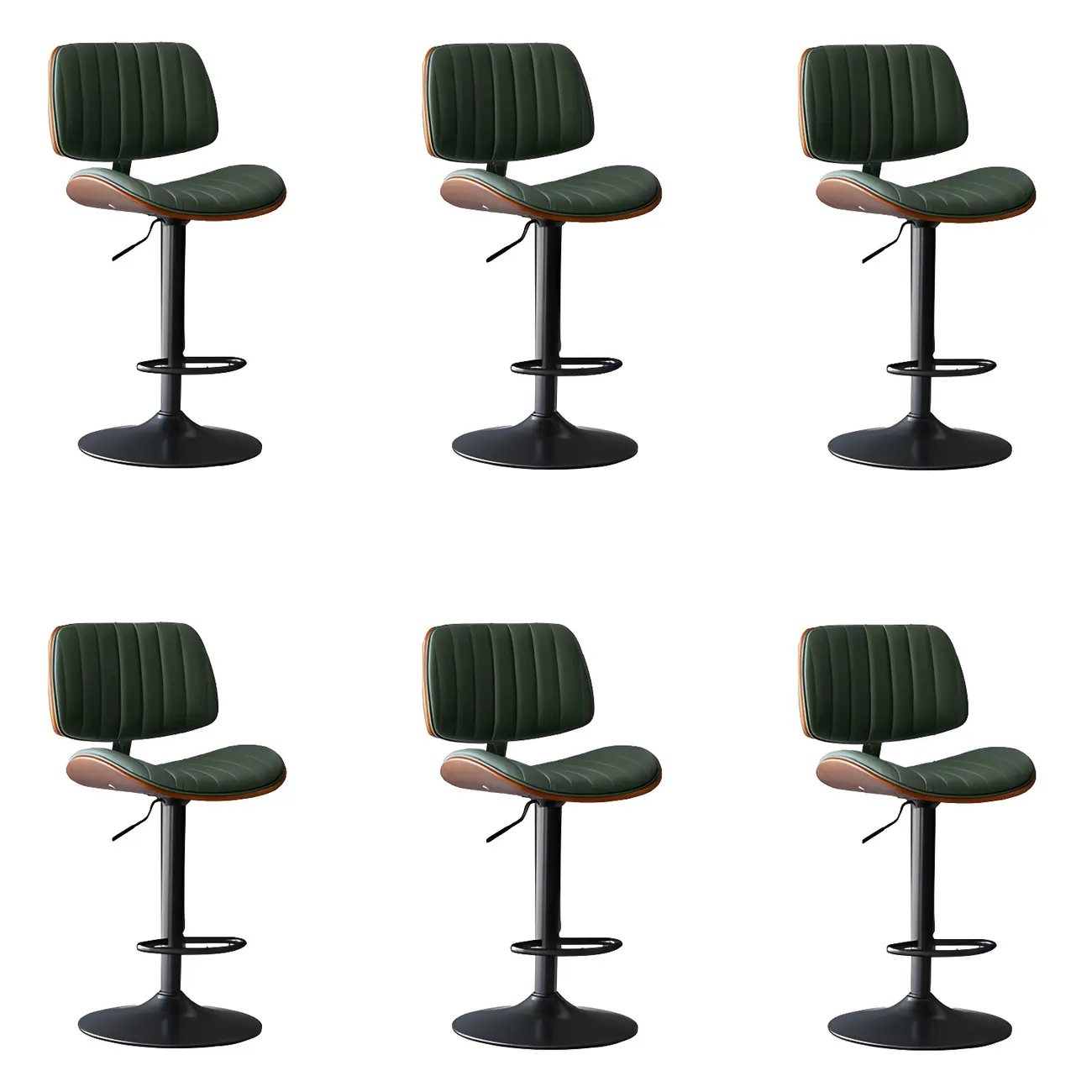 Adjustable Height Bucket Swivel Leather Bar Stool with Back