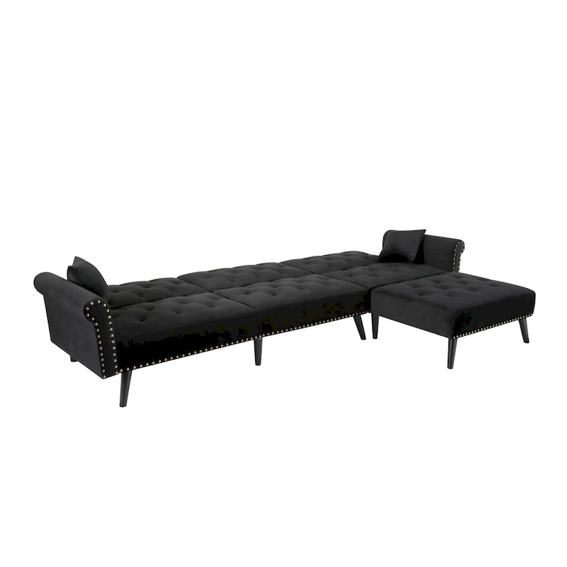Aukfa Velvet Convertible Sleeper Sectional Sofa Bed - 114.5 W