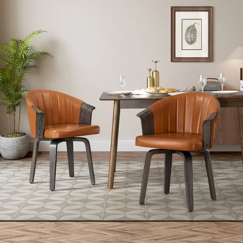 Bentwood and PU Swivel Dining Chairs (Set of 2)