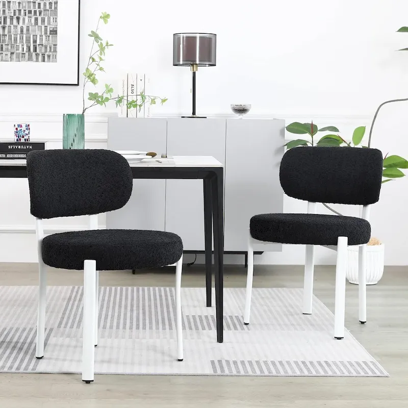 XINMICS Upholstered Modern Boucle Dining Room Chairs with White Metal Legs