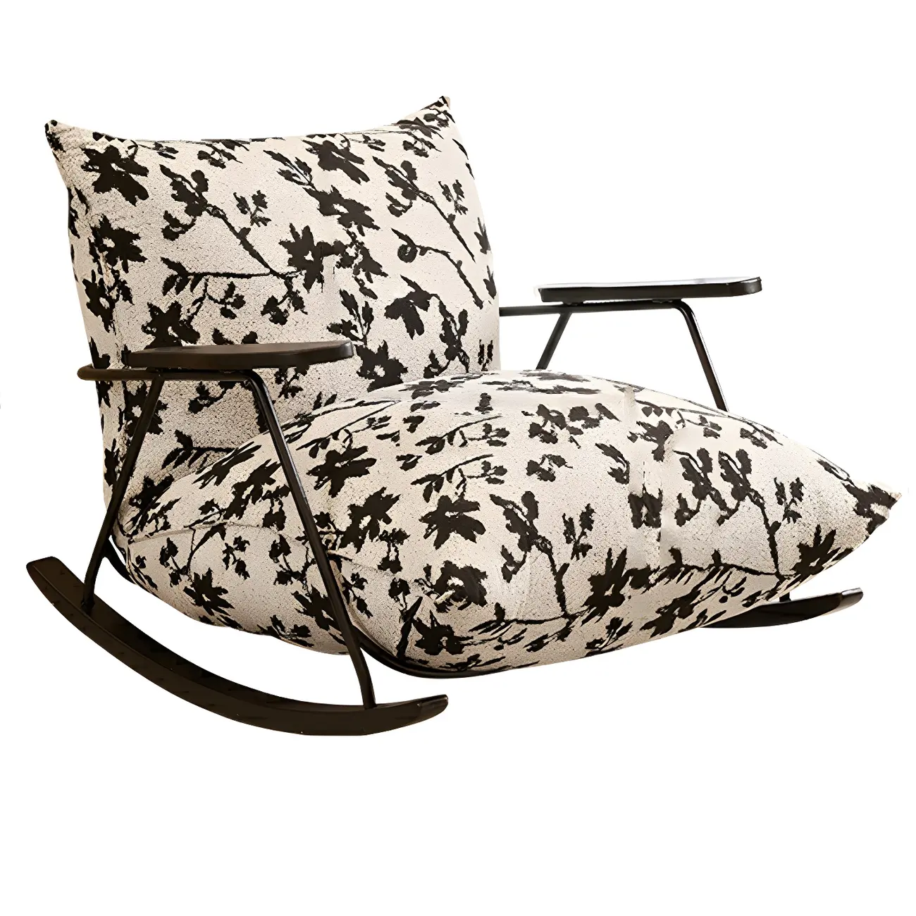 Modern Upholstered Rocking Chair with Spindle Back in Beige