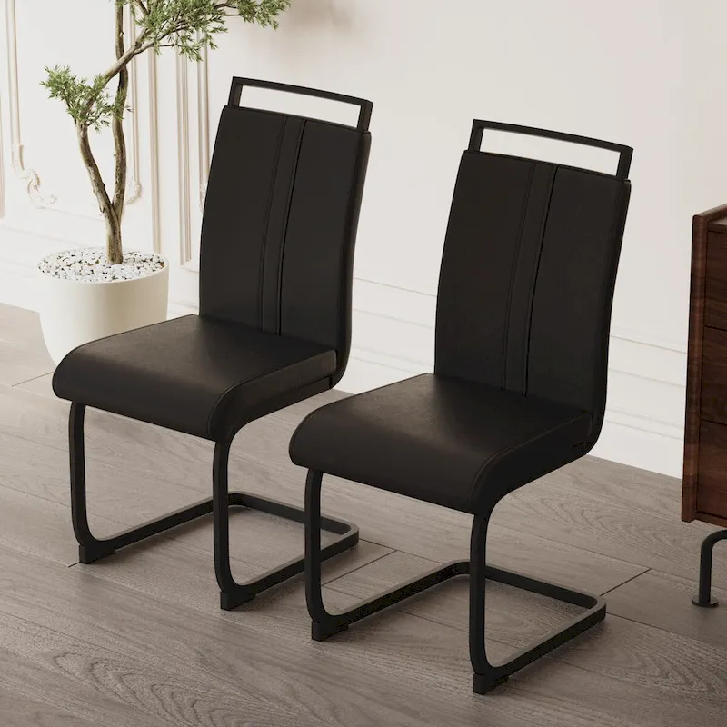 Modern Dining Chairs,PU Faux Leather High Back Upholstered Side Chair with C-shaped Tube.Metal Legs(Set of 4)