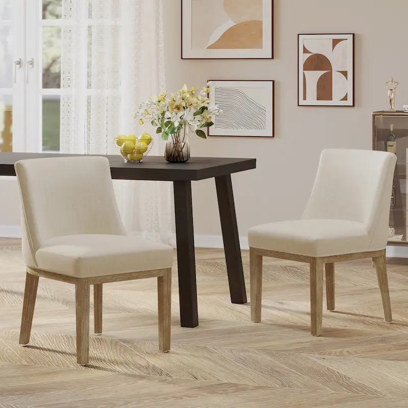 Fabric Upholstered Wood Dining Chairs (Set of 2)