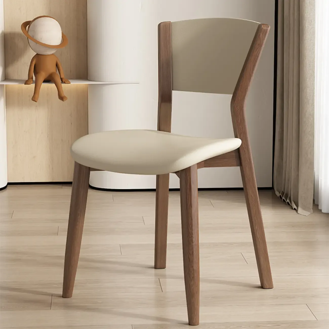 Simple Wooden Open Back Faux Leather Upholstered Dining Chair